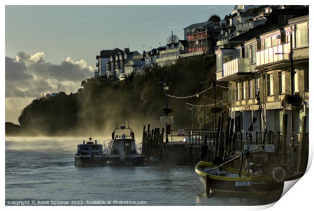 The mist rises on The River Looe Print by Rosie Spooner