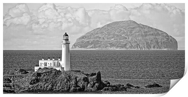 Ayrshire coast at Turnberry, lighthouse and Ailsa Craig Print by Allan Durward Photography