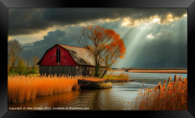 Sun Rays and a Barn Framed Print by Mike Shields