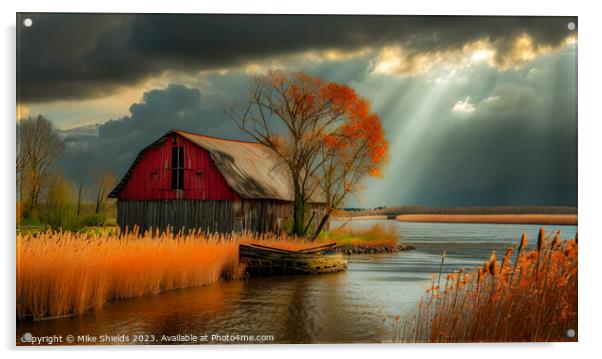 Sun Rays and a Barn Acrylic by Mike Shields