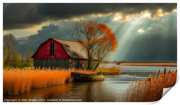 Sun Rays and a Barn Print by Mike Shields