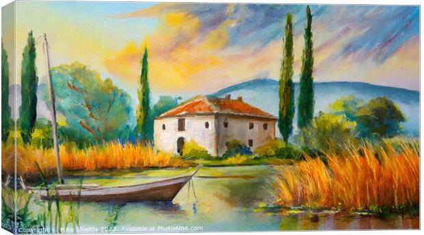 Villa in the Cypress Trees Canvas Print by Mike Shields