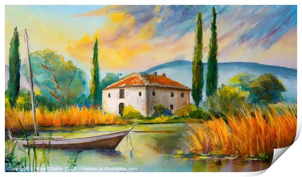 Villa in the Cypress Trees Print by Mike Shields