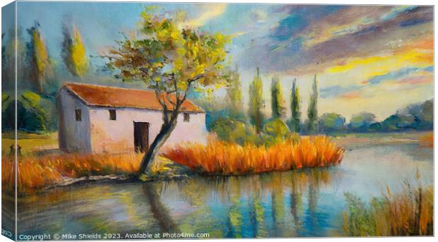 Cottage on the River. Canvas Print by Mike Shields