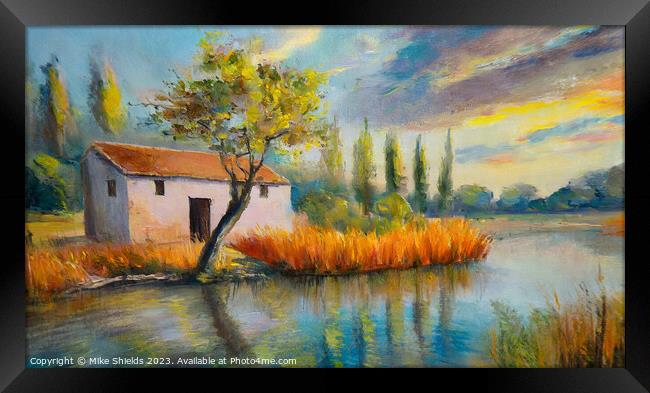 Cottage on the River. Framed Print by Mike Shields