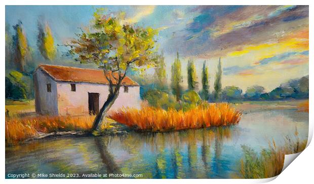 Cottage on the River. Print by Mike Shields