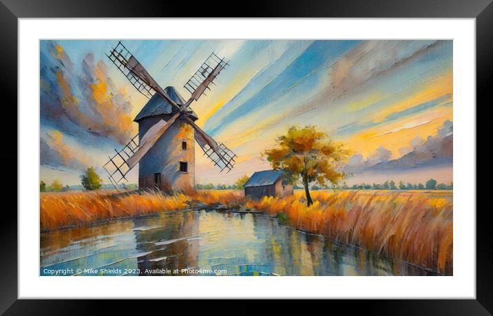 Old Windmill on the River Framed Mounted Print by Mike Shields