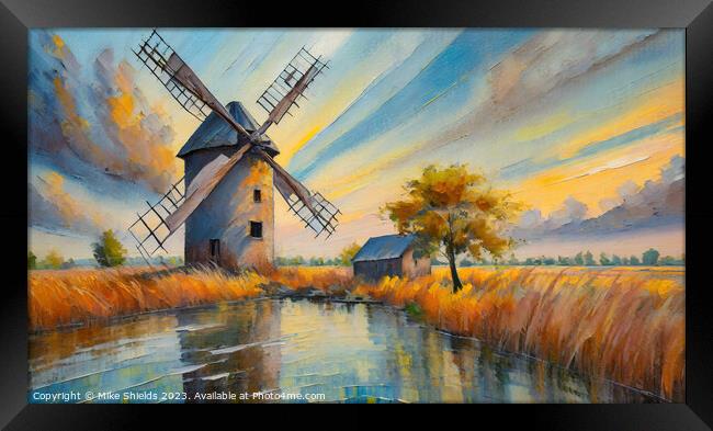 Old Windmill on the River Framed Print by Mike Shields