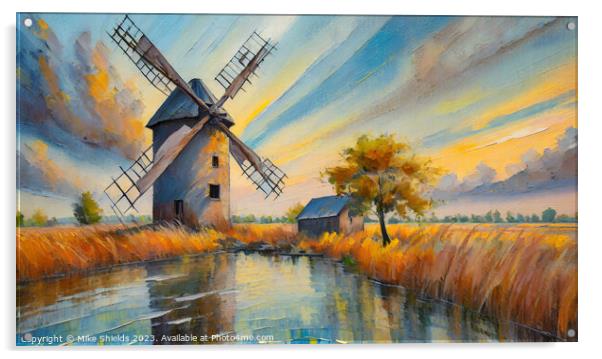 Old Windmill on the River Acrylic by Mike Shields