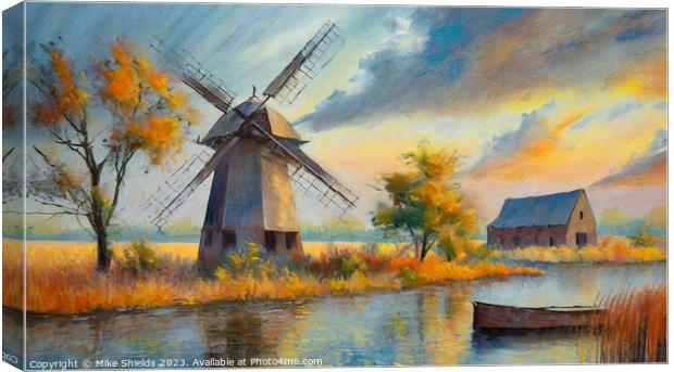 Windmill by the River Canvas Print by Mike Shields
