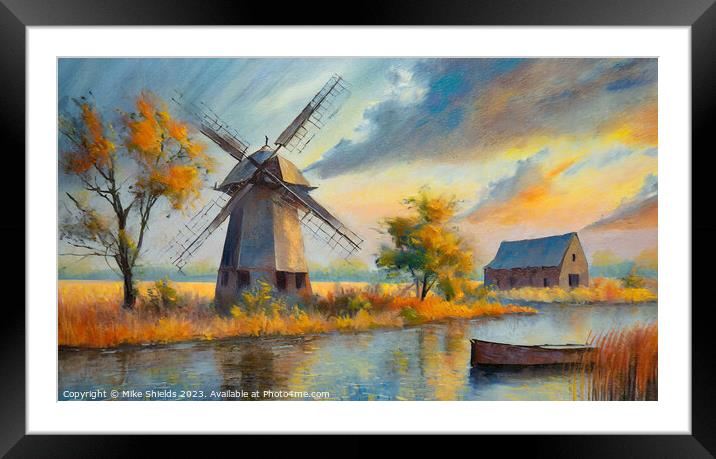 Windmill by the River Framed Mounted Print by Mike Shields