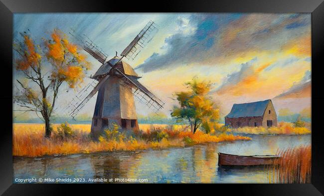 Windmill by the River Framed Print by Mike Shields