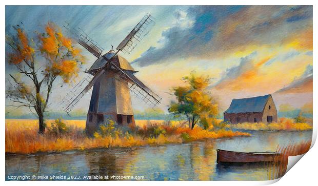 Windmill by the River Print by Mike Shields