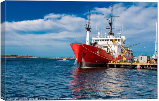 Trawler ship on its way from Falklands  Canvas Print by Holly Burgess