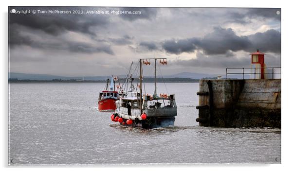 Busy Burghead Harbour Acrylic by Tom McPherson