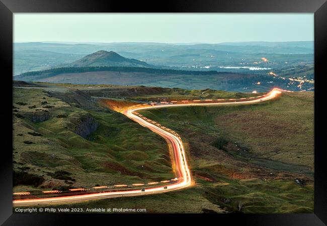 Gritter light trails on Llangynidr Moors. Framed Print by Philip Veale