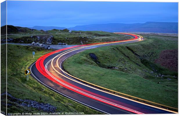 Light Trails on Llangynidr Moors. Canvas Print by Philip Veale