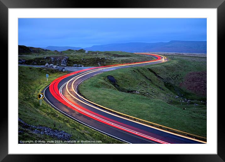 Light Trails on Llangynidr Moors. Framed Mounted Print by Philip Veale
