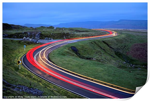 Light Trails on Llangynidr Moors. Print by Philip Veale