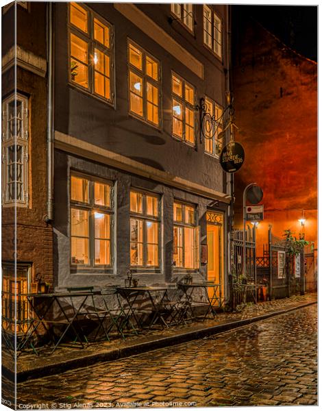 an old restaurant at night in the old town of Copenhagen Canvas Print by Stig Alenäs