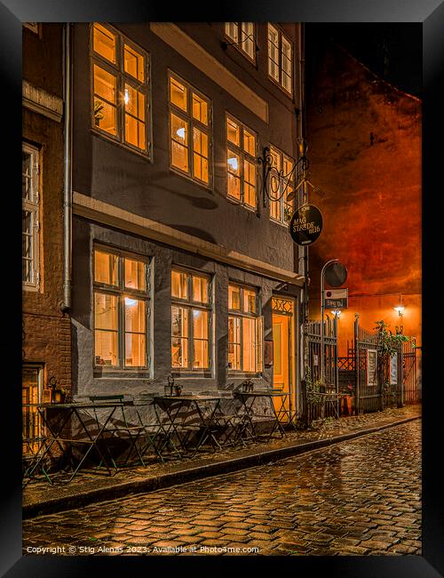 an old restaurant at night in the old town of Copenhagen Framed Print by Stig Alenäs