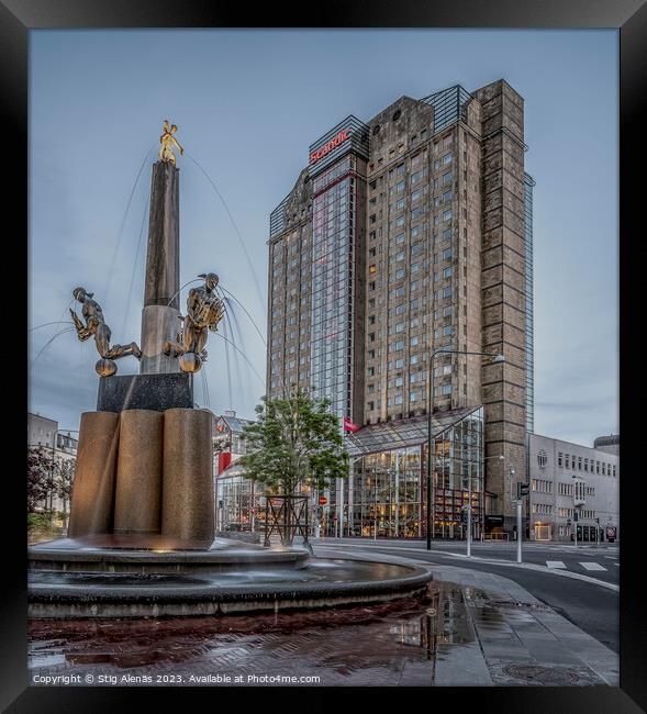 Triangeln in Malmö City with a fountain and Scandic Hotel in th Framed Print by Stig Alenäs