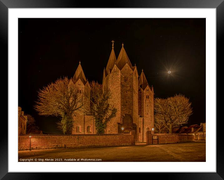 Entrence to Kalundborg Church of Our Lady at night Framed Mounted Print by Stig Alenäs