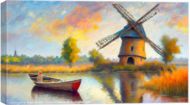 The Lady in the Boat by a Windmill Canvas Print by Mike Shields