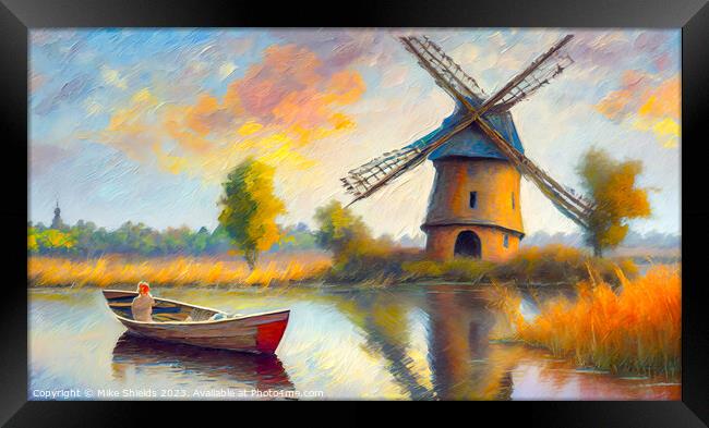 The Lady in the Boat by a Windmill Framed Print by Mike Shields