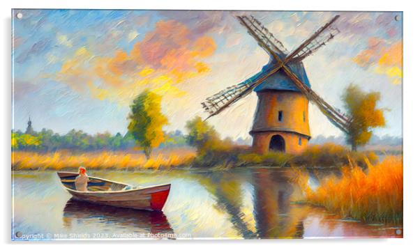 The Lady in the Boat by a Windmill Acrylic by Mike Shields