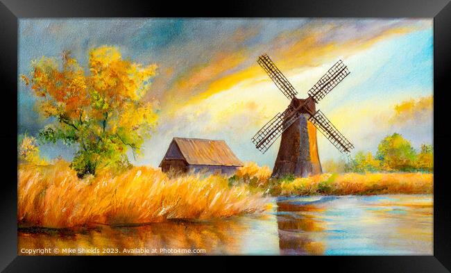 Windmill Sunrise Framed Print by Mike Shields