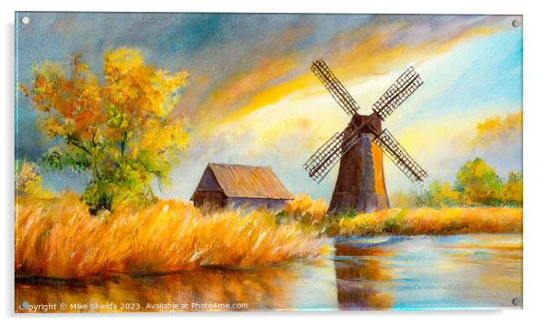 Windmill Sunrise Acrylic by Mike Shields