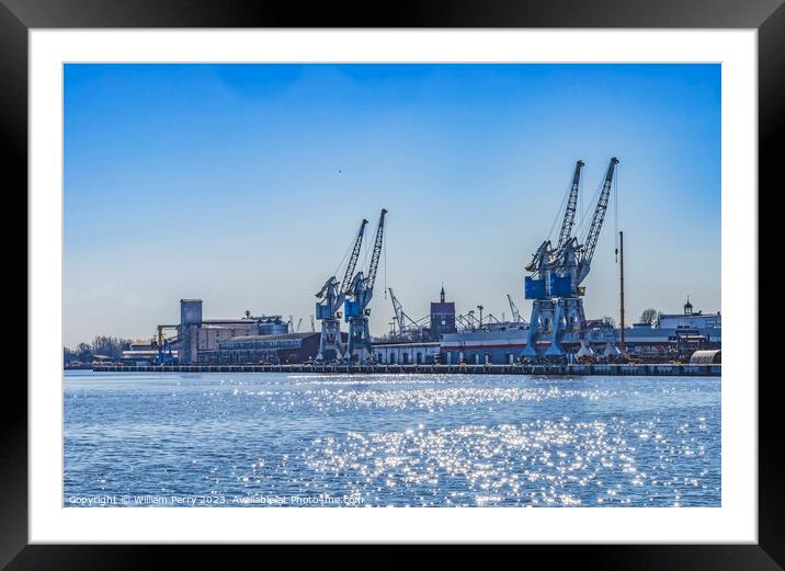 Colorful Main Port Motlawa River Gdansk Poland Framed Mounted Print by William Perry