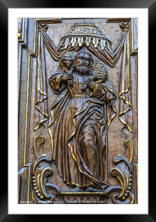 Jesus Christ Carving St Catherine's Church Gdansk Poland Framed Mounted Print by William Perry