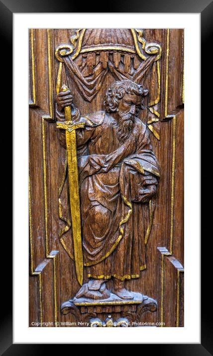 St Paul Carving St Catherine's Church Gdansk Poland Framed Mounted Print by William Perry