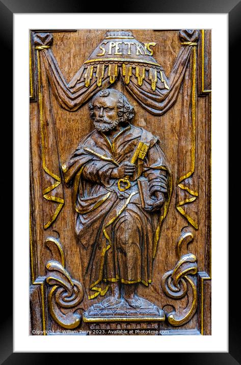 St Peter Carving St Catherine's Church Gdansk Poland Framed Mounted Print by William Perry