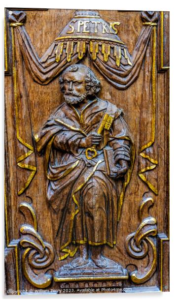 St Peter Carving St Catherine's Church Gdansk Poland Acrylic by William Perry