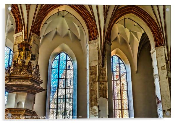 Windows Basilica St Nicholas Church Gdansk Poland Acrylic by William Perry