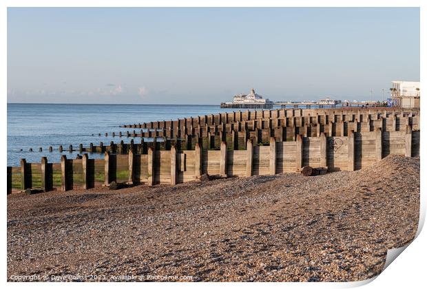 Eastbourne Pier and Beach with a clear blue sky and calm seas, Eastbourne, England Print by Dave Collins