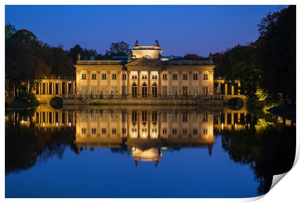 The Palace on the Isle at Night in Warsaw Print by Artur Bogacki