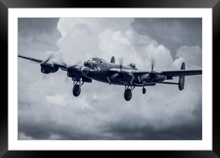 Lancaster Bomber Black and White Framed Mounted Print by J Biggadike
