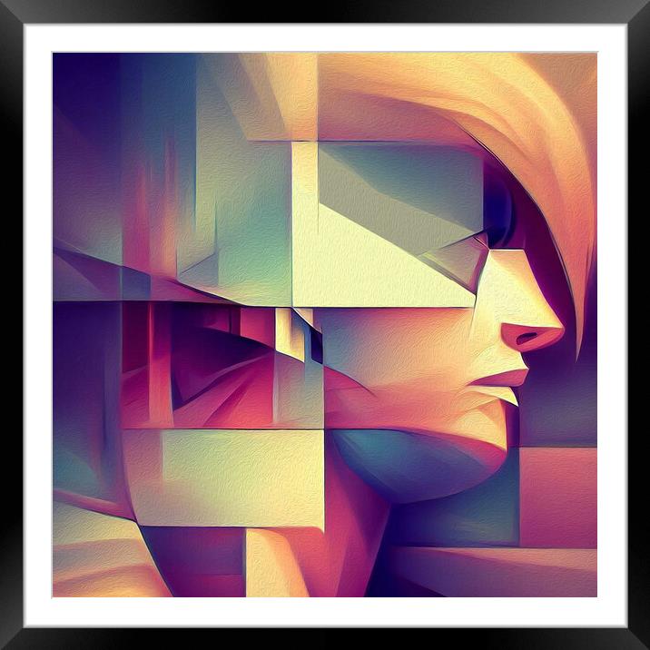abstract cubist  portrait  of a women Framed Mounted Print by kathy white