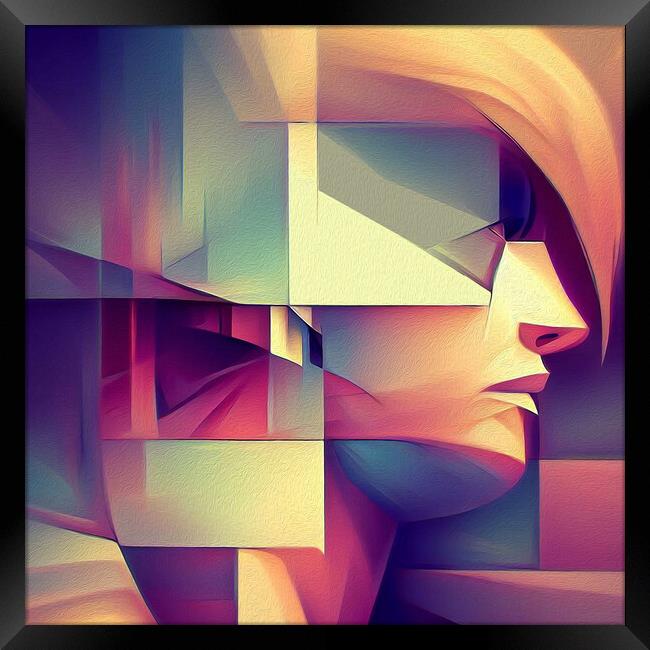 abstract cubist  portrait  of a women Framed Print by kathy white