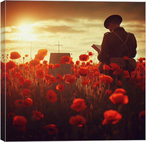  poppy field soldier Canvas Print by kathy white