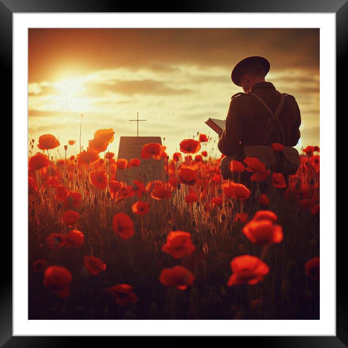  poppy field soldier Framed Mounted Print by kathy white