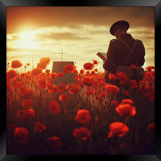  poppy field soldier Framed Print by kathy white