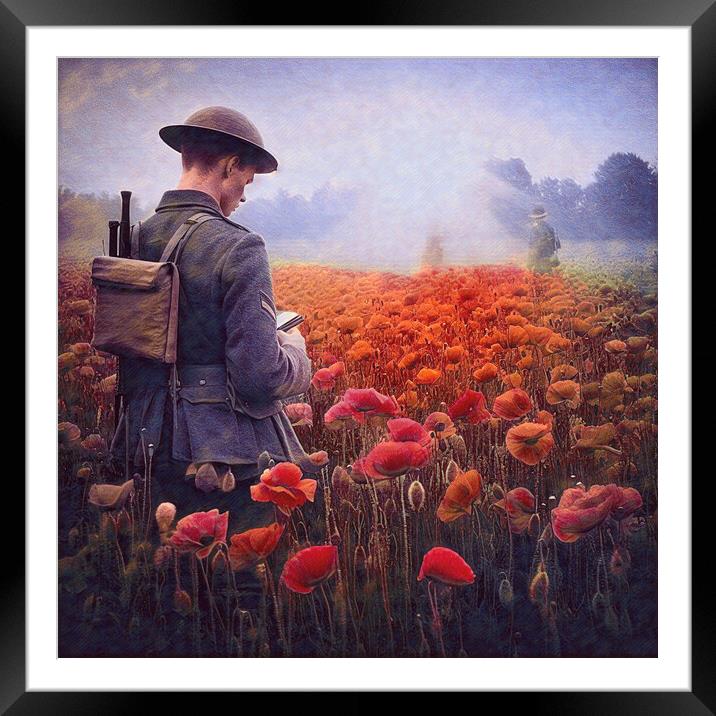 Soldier in a poppy field Framed Mounted Print by kathy white