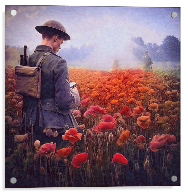 Soldier in a poppy field Acrylic by kathy white