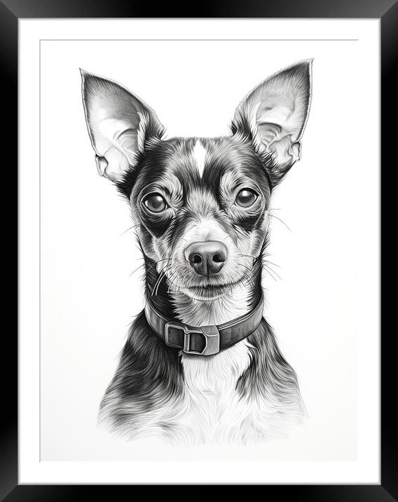 Brazilian Terrier Pencil Drawing Framed Mounted Print by K9 Art