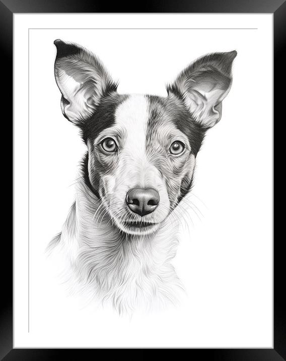 Brazilian Terrier Pencil Drawing Framed Mounted Print by K9 Art